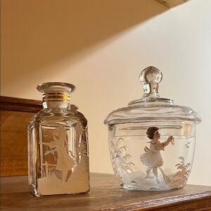 Mary GregoryGlass perfume bottle and jar